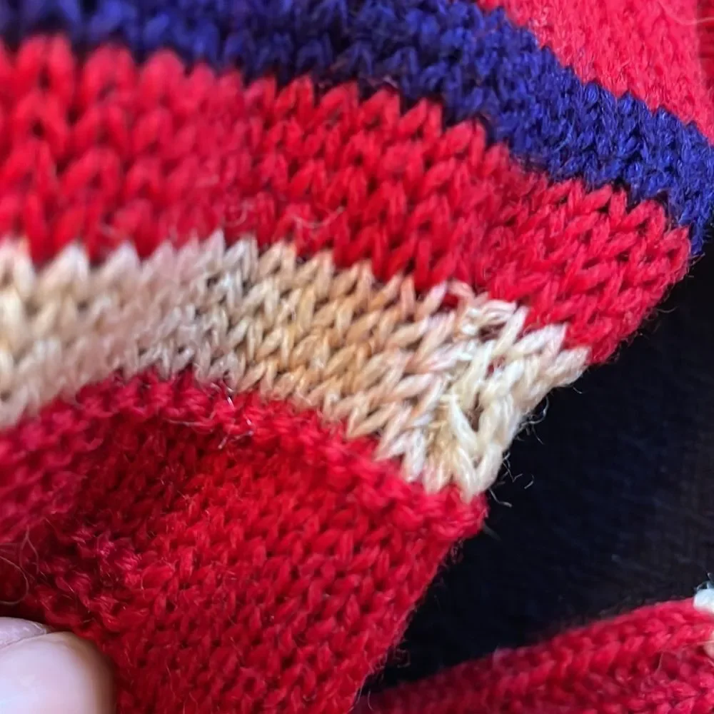 Vtg red, white & blue knit wool yarn‎ unisex winter pants with stirrups
